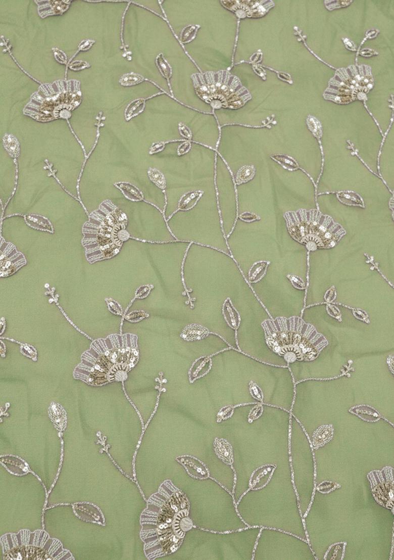 Green Sequin Crepe Anarkali With Dupatta - Indya