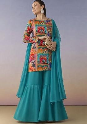 Blue Figure Print Chinon Sharara Set