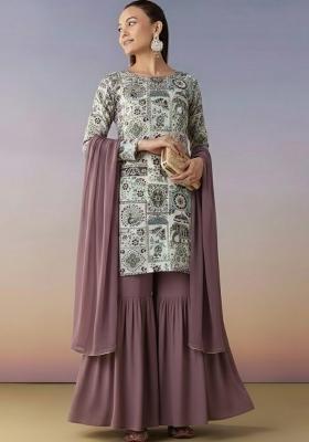 Lavender Figure Print Crepe Sharara Set