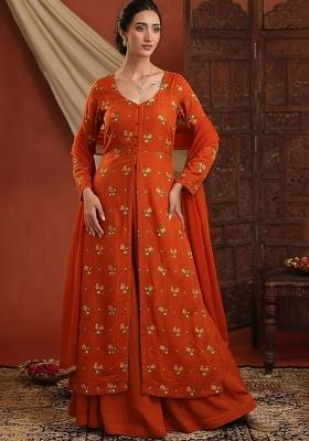 Brown Embroidered Chanderi Kurta Set
