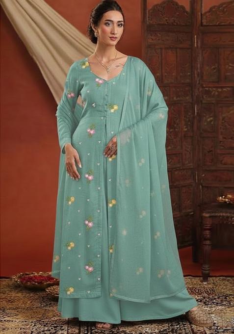 Blue Embroidered Chanderi Kurta Set