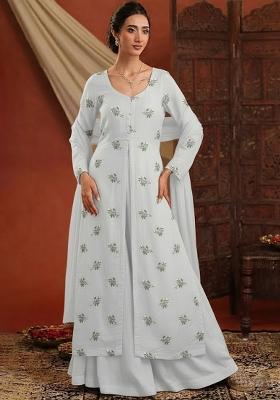 Off White Embroidered Chanderi Kurta Set