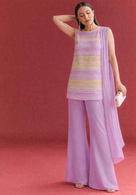 Purple Sequin Work Georgette Co Ord Set