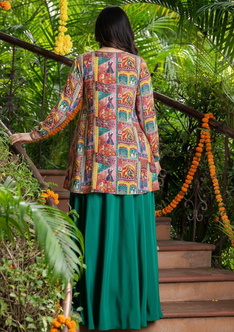 Blue Figure Print Chinon Fusion Set - Indya