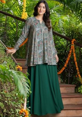 Bottle Green Figure Print Chinon Fusion Set