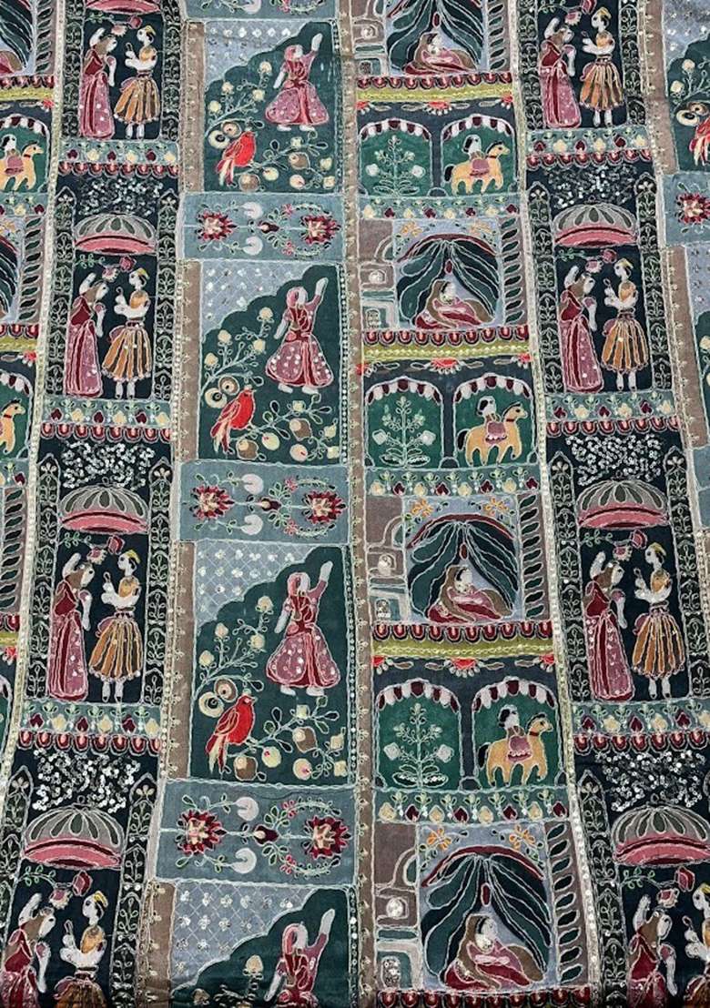 Bottle Green Figure Print Chinon Fusion Set - Indya