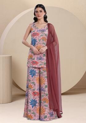 Pink Embroidered Sharara Set