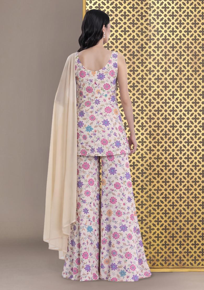 Pink Embroidered Sharara Set - Indya