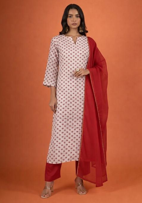 Maroon Printed Georgette Straight Kurta Set