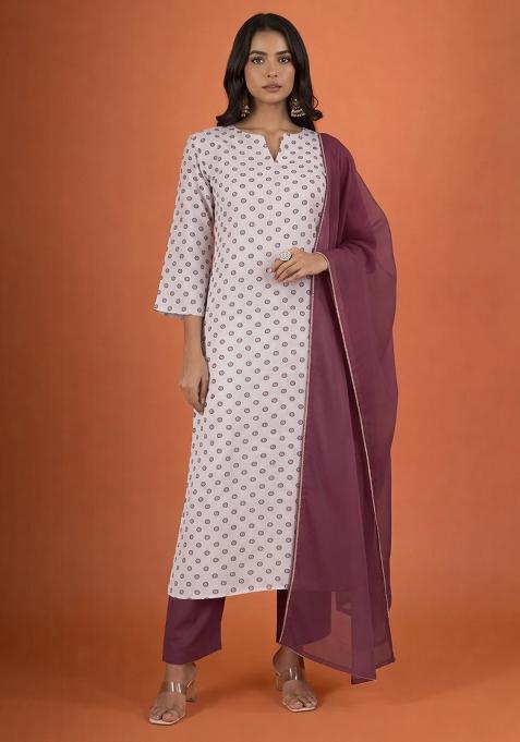 Wine Printed Georgette Straight Kurta Set