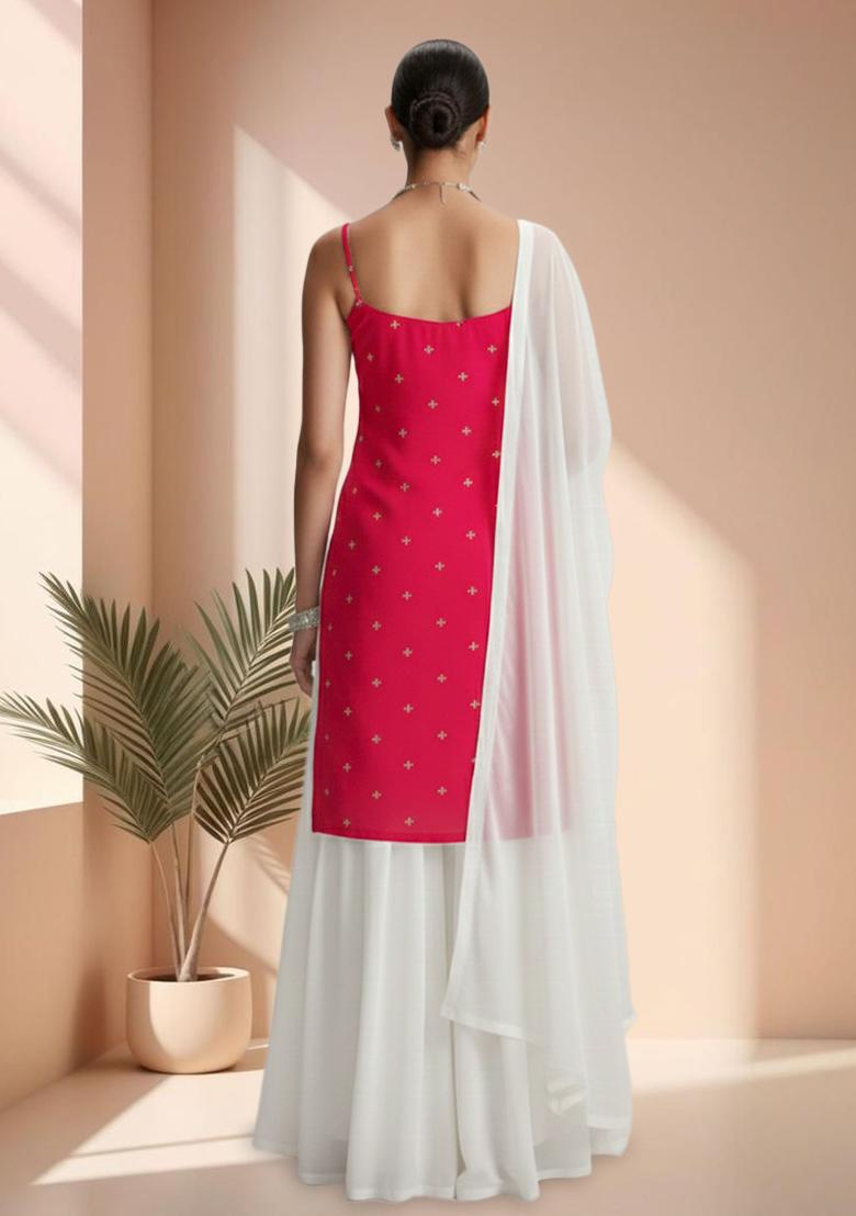 Rani Pink Embroidered Organza Sharara Set - Indya