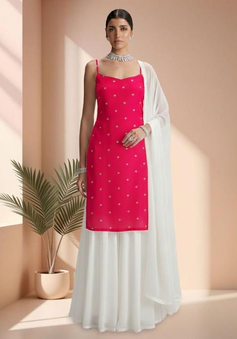 Rani Pink Embroidered Organza Sharara Set