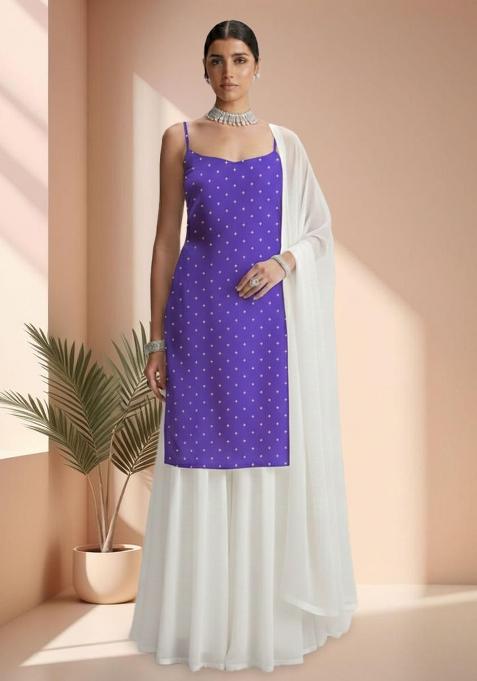 Royal Purple Embroidered Organza Sharara Set