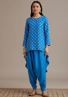 Royal Blue Embroidered Chinon Kurta Set