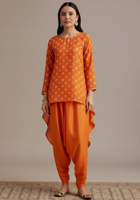 Orange Bandhani Chinon Co Ord Set