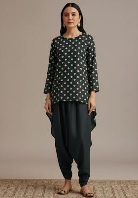 Black Embroidered Chinon Kurta Set