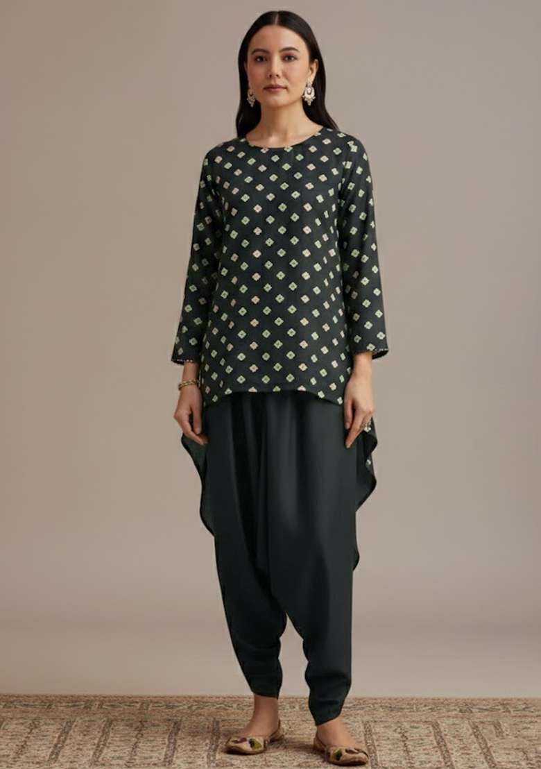 Black Printed Chinon Co Ord Set - Indya