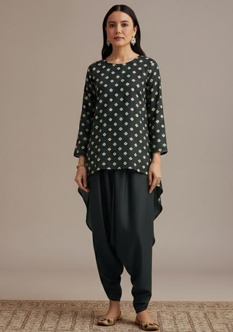 Black Printed Chinon Co Ord Set