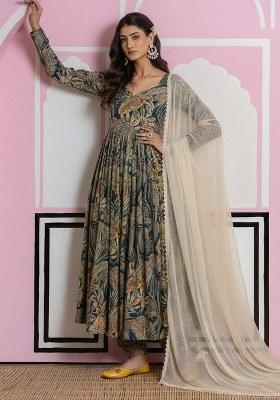 Multi Color Floral Print Georgette Anarkali Set