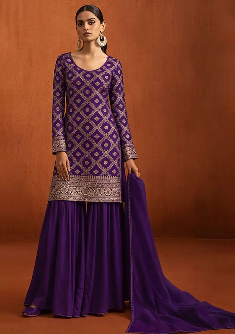 Purple Silk Sharara Set - Indya