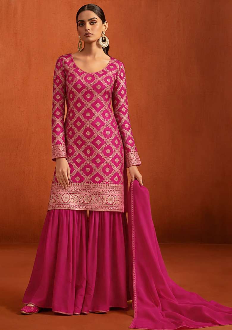 Rani Pink Silk Sharara Set - Indya