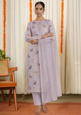 Lavender Embroidered Chanderi Kurta Set