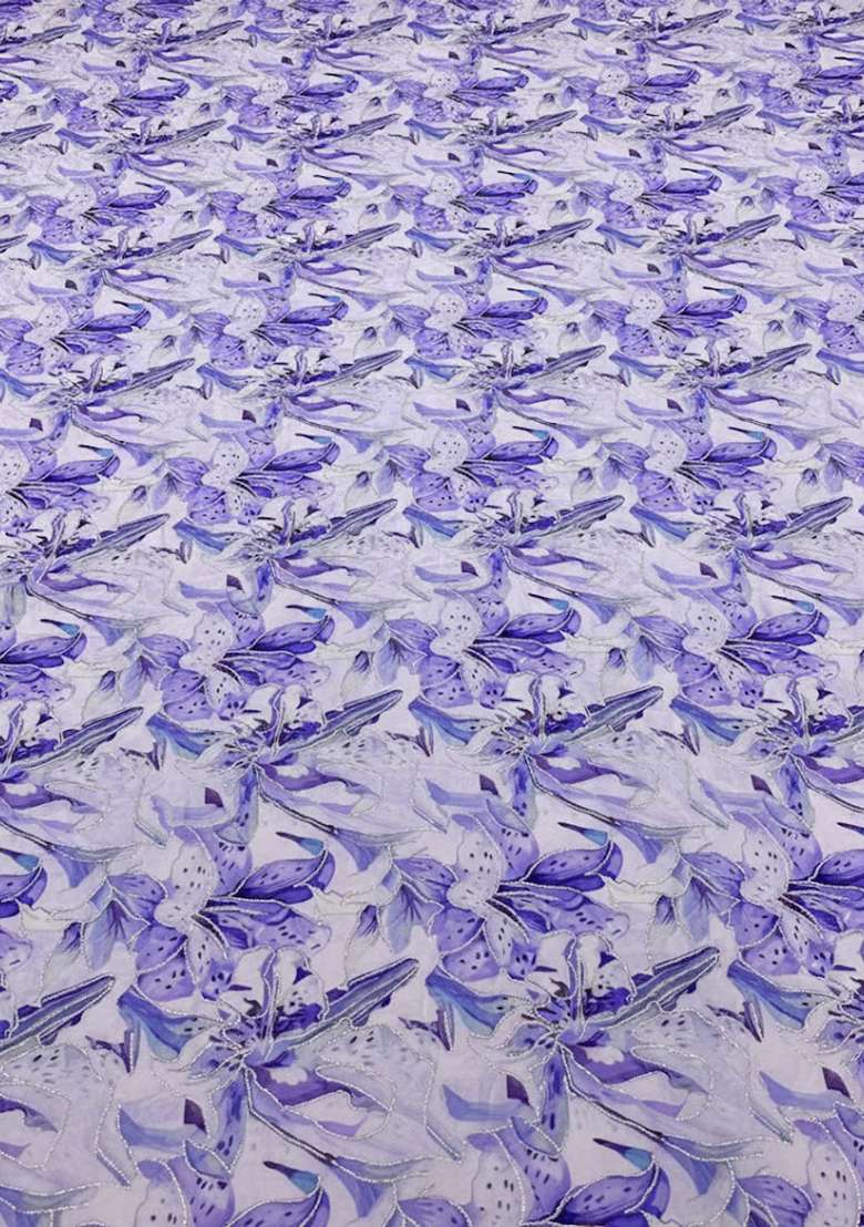 Lavender Floral Print Crepe Straight Kurta Set - Indya