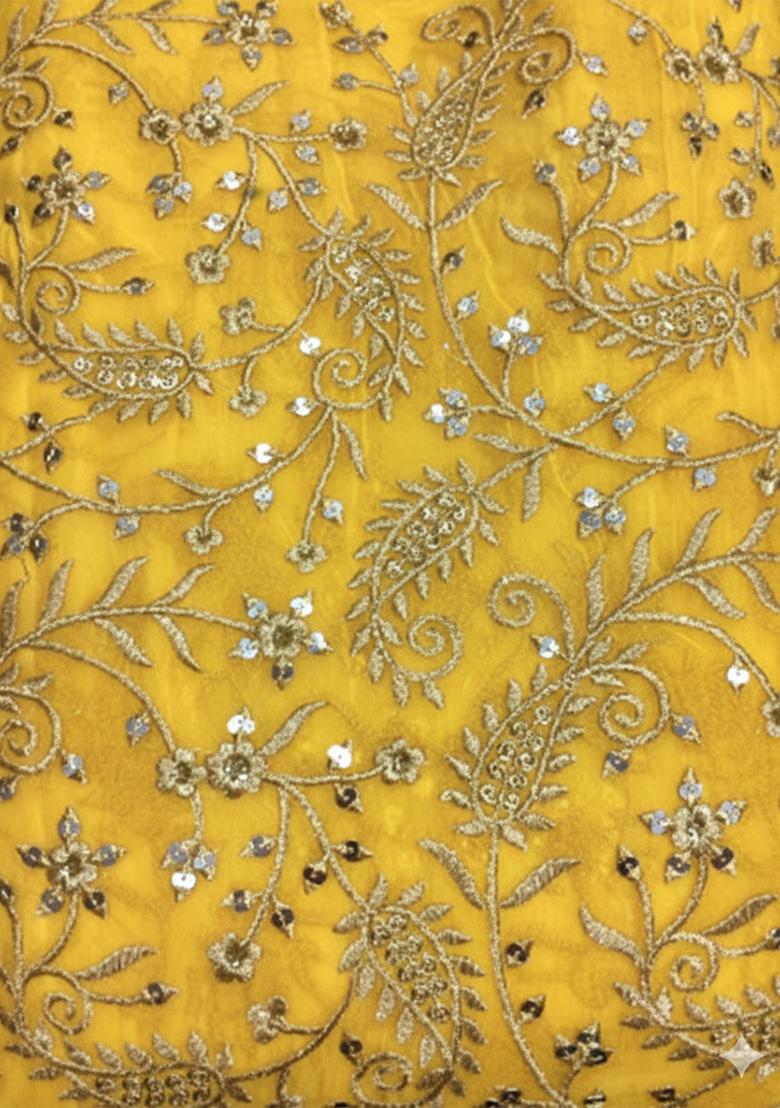 Yellow Embroidered Georgette Sharara Set - Indya