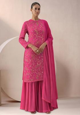 Rani Pink Embroidered Georgette Sharara Set