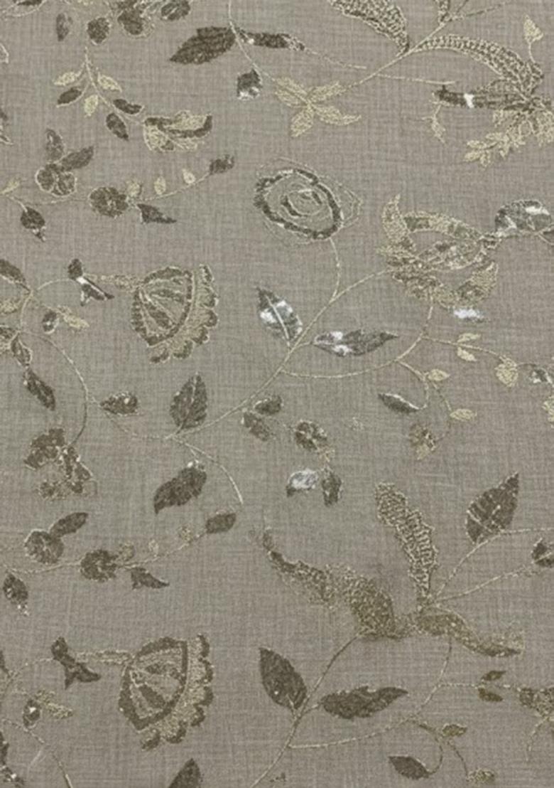 Beige Gold Embroidered Linen Sharara Set - Indya