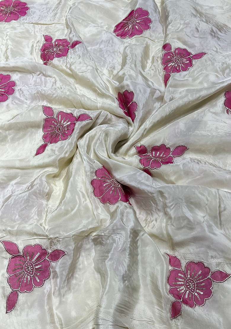 Pink Embroidered Crepe Sharara Set - Indya