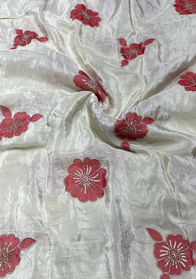 Red Embroidered Crepe Sharara Set - Indya