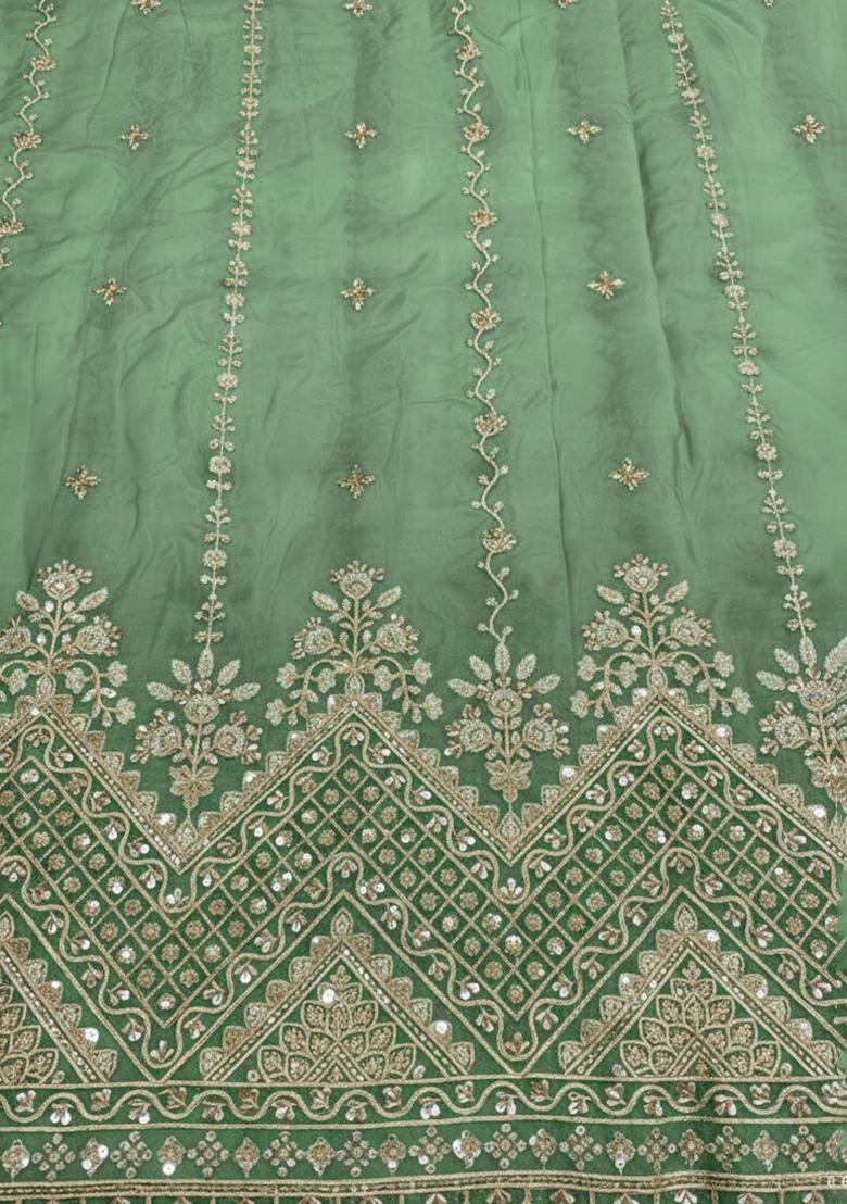Pistachio Green Embroidered Crepe Sharara Set - Indya