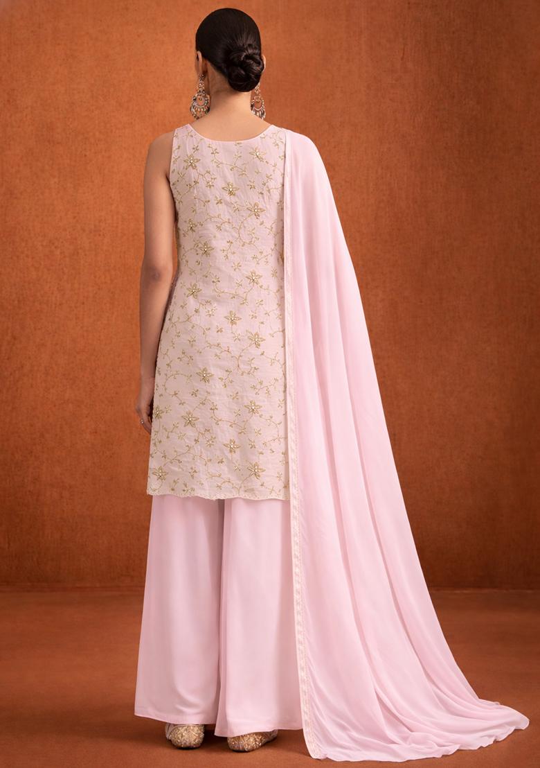 Pink Sequin Crepe Sharara Set - Indya