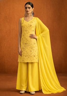 Yellow Sequin Crepe Sharara Set