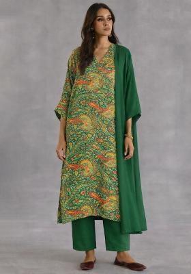 Bottle Green Silk Kurta Set