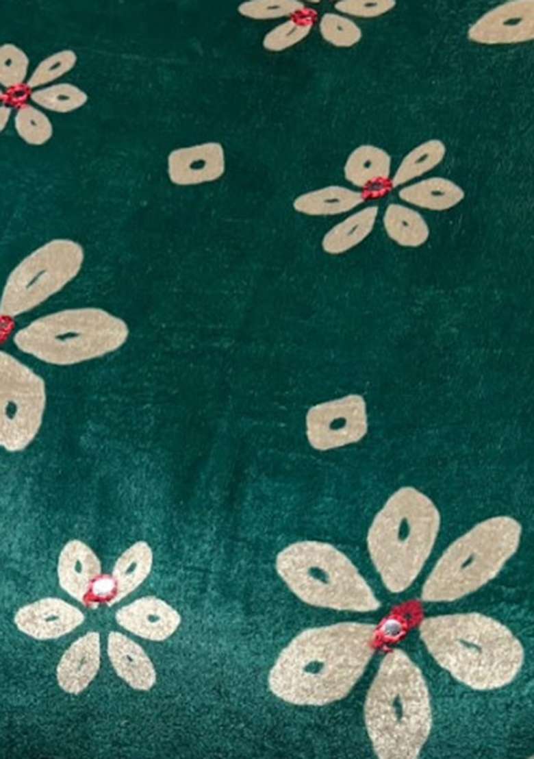 Bottle Green Floral Print Velvet Sharara Set - Indya