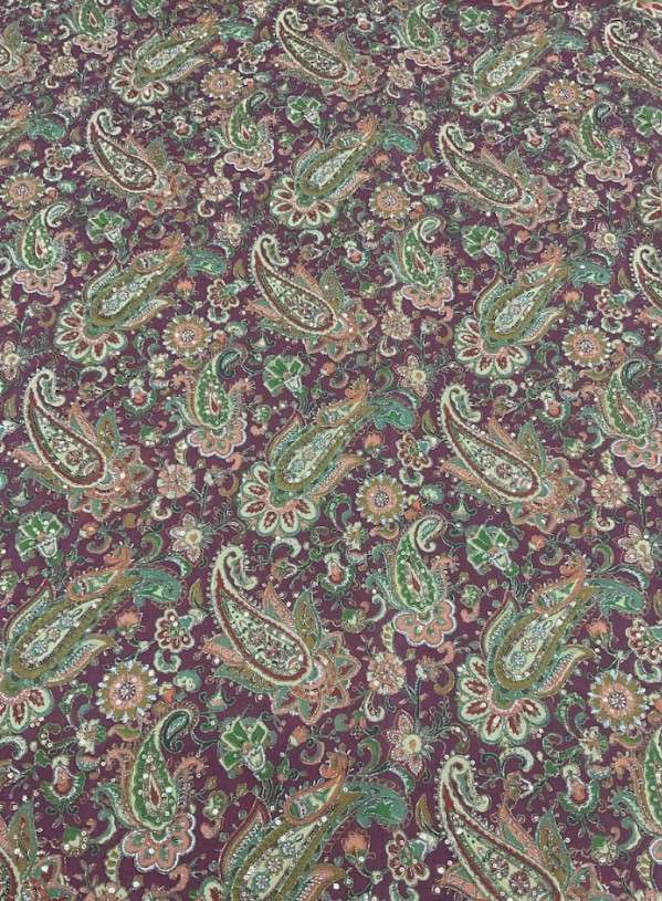 Wine Paisley Print Crepe Anarkali With Dupatta - Indya