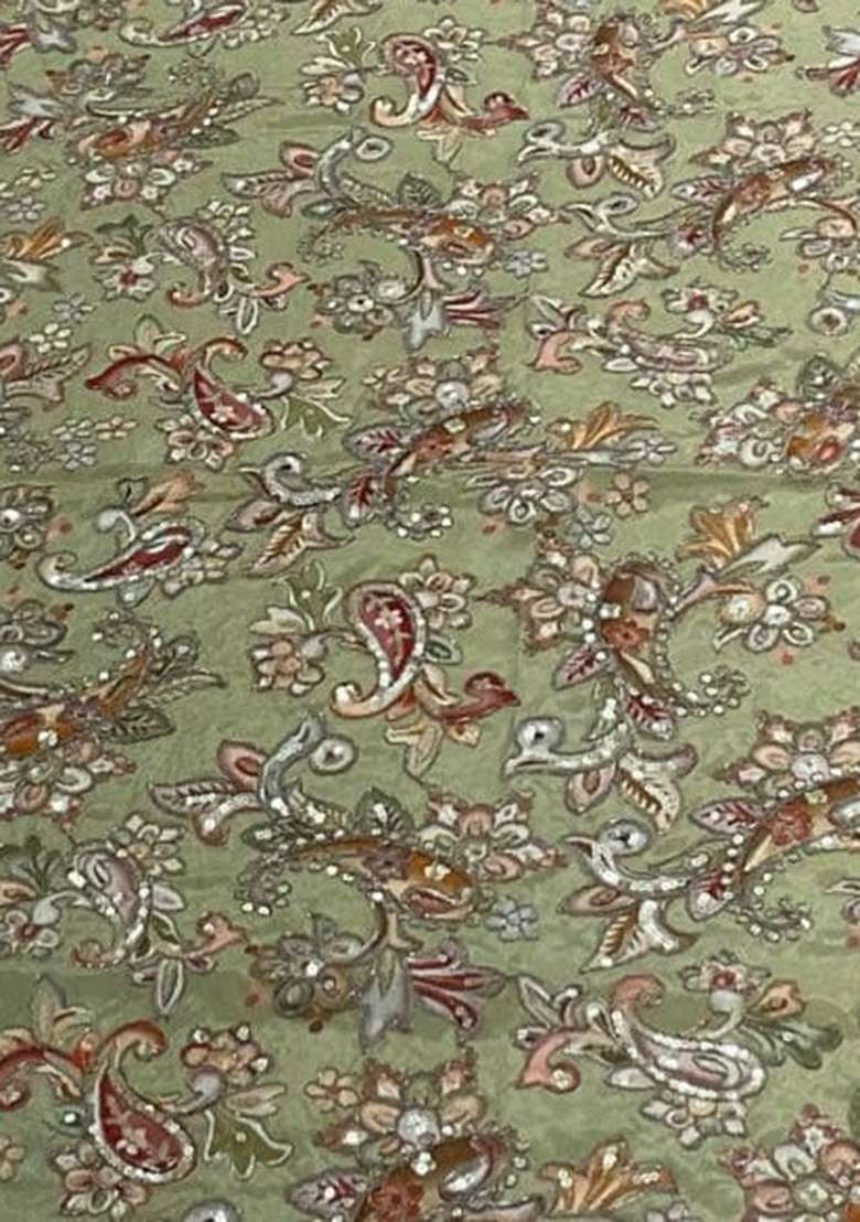 Sage Green Figure Print Crepe Anarkali With Dupatta - Indya