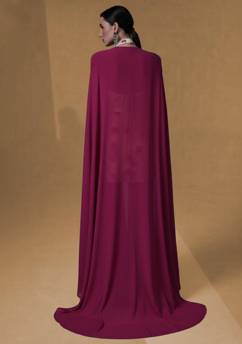 Rani Pink Embroidered Crepe Sharara Set - Indya