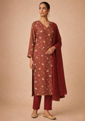 Rust Embroidered Chanderi Kurta Set