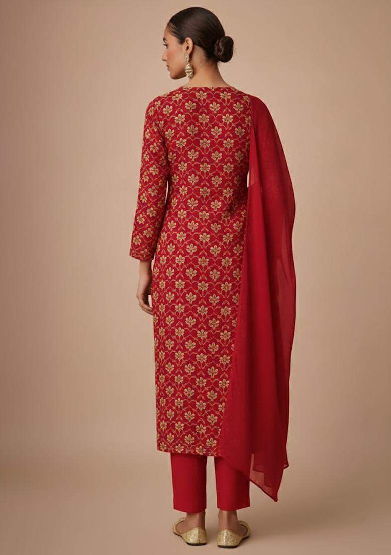 Red Silk Kurta Set - Indya