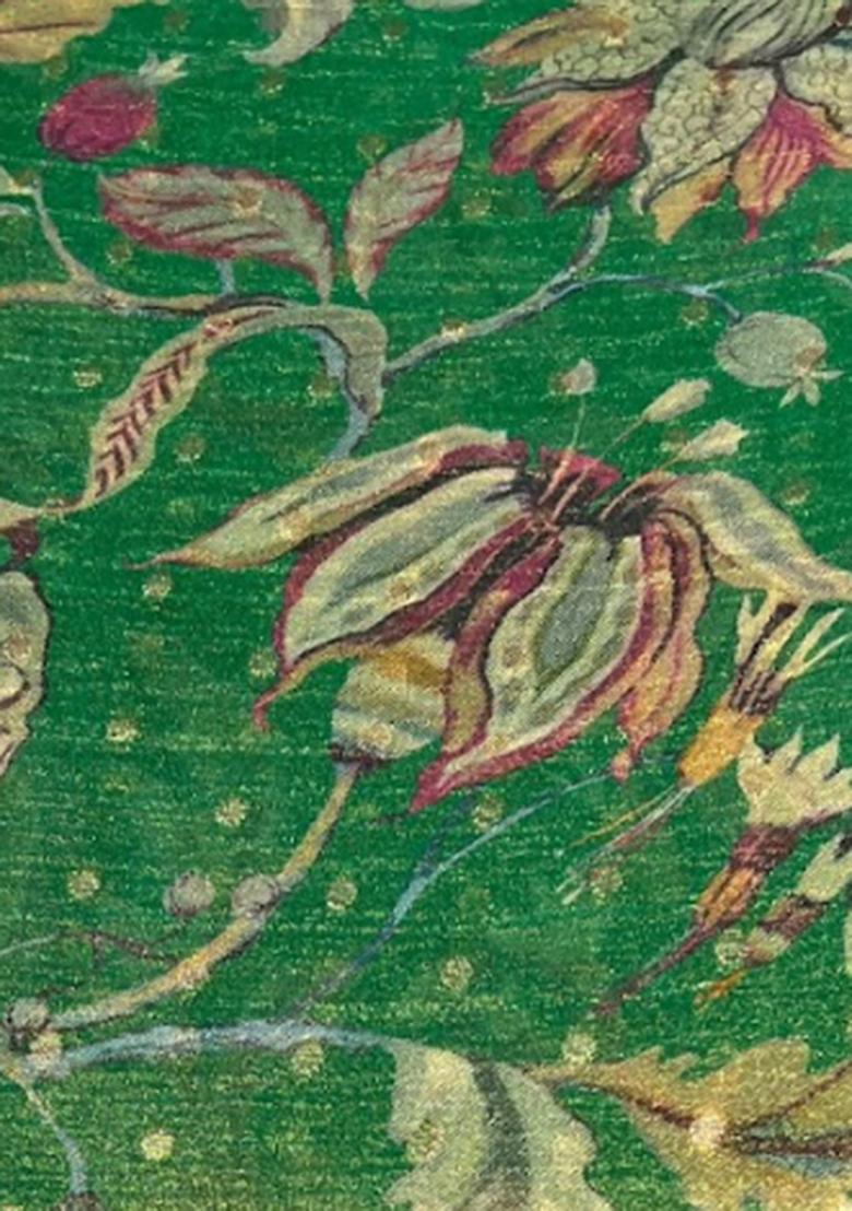 Dark Green Floral Print Tissue Anarkali With Dupatta - Indya