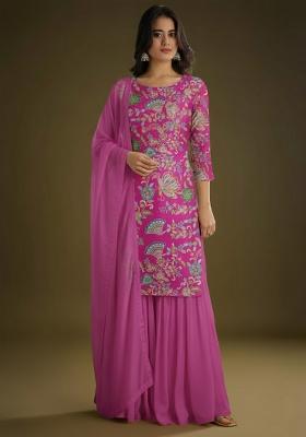 Rani Pink Embroidered Crepe Sharara Set
