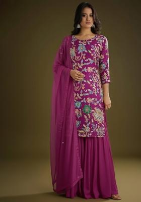 Rani Pink Embroidered Crepe Sharara Set