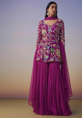 Rani Pink Embroidered Crepe Sharara Set