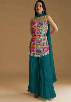 Emerald Green Figure Print Chinon Sharara Set