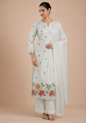 White Embroidered Tissue Kurta Set