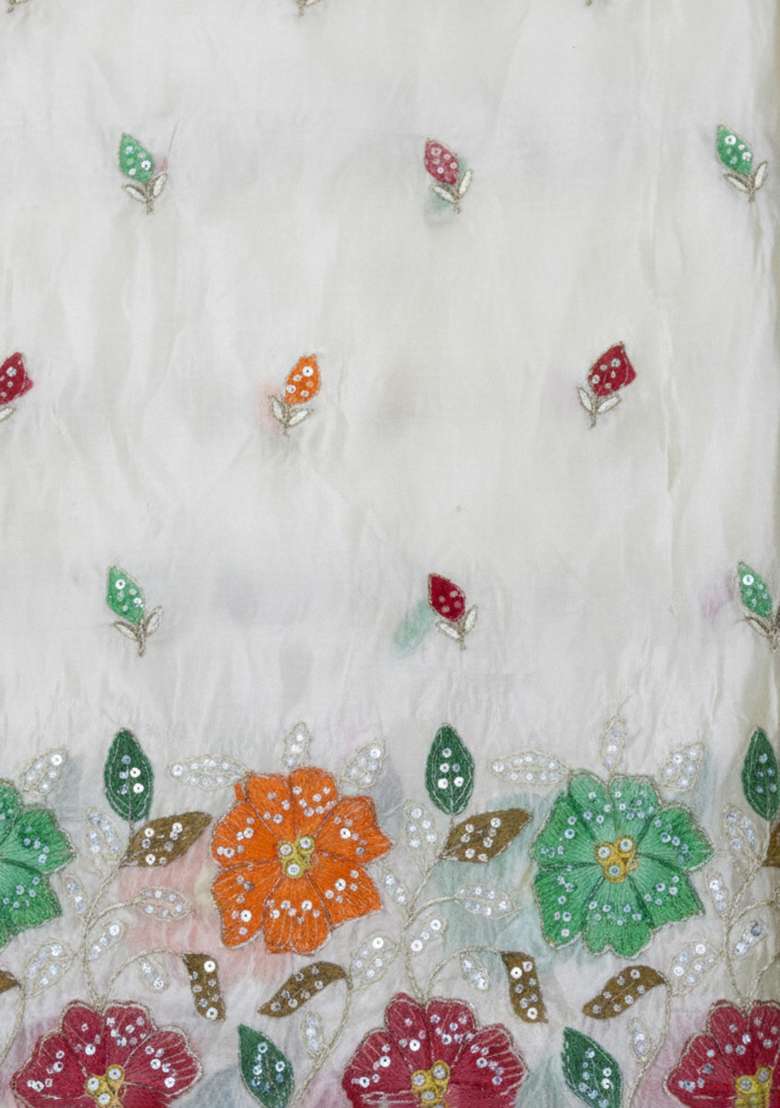 White Embroidered Tissue Straight Kurta Set - Indya