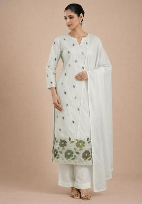 Ivory Embroidered Tissue Kurta Set